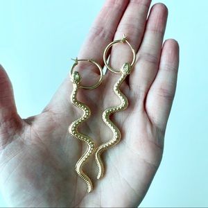 Gold Snake Dangle Hoop Earrings